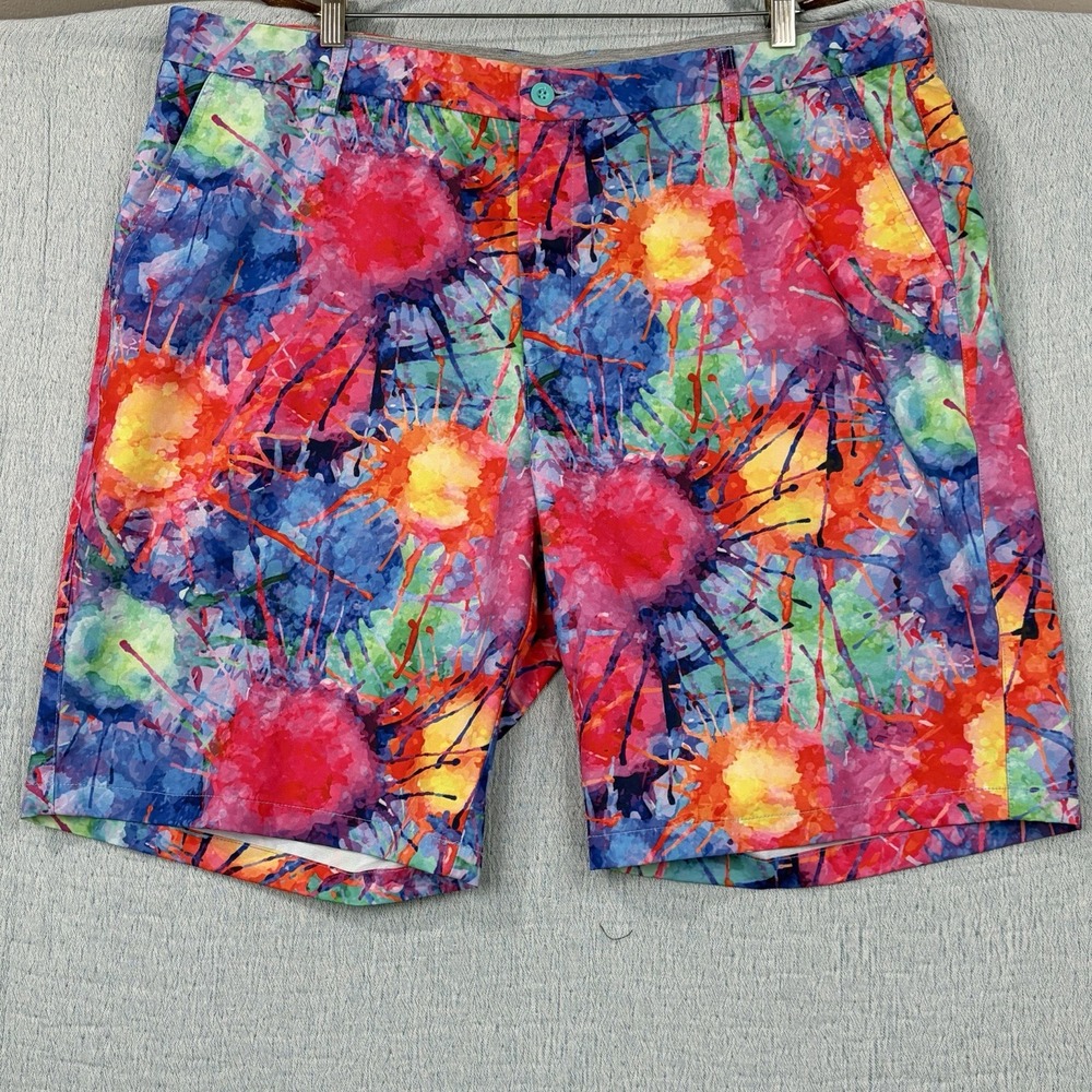 Hreski Mens‎ Golf Shorts Bermuda Color Splash Poly/Spandex Size 42